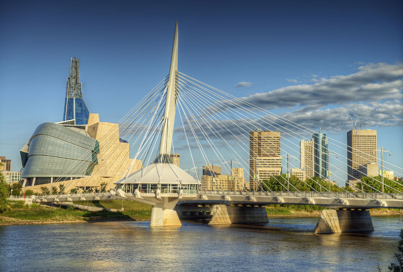 Winnipeg skyline with a bridge over the river