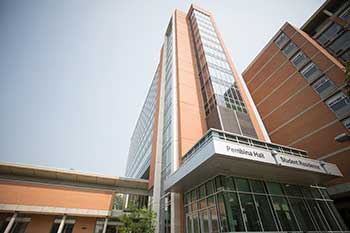 A photo of Pembina Hall, a residence building on the University of Manitoba campus