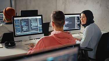 Students working in a computer lab