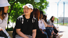 Students sitting outside