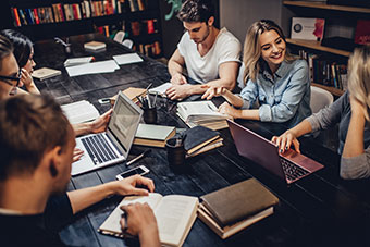 Students studying in a library