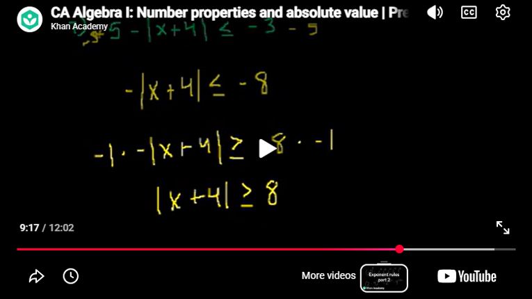 Play Video - CA Algebra I: Number properties and absolute value
